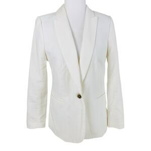 J. Crew Factory Linen Blend One Button Blazer Size 8 White Career Minimalist